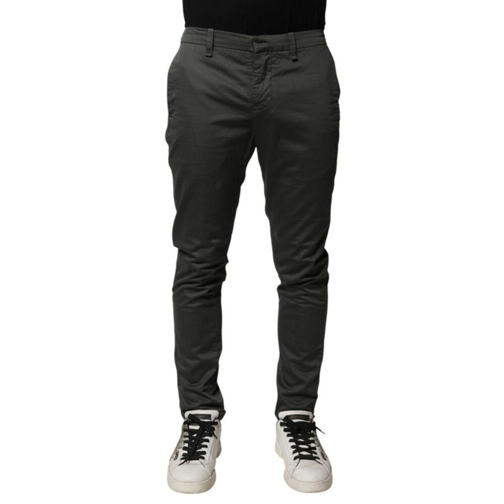 Dondup Dark Gray Cotton Mid Waist Skinny Men Chino Trouser Men's Pants
